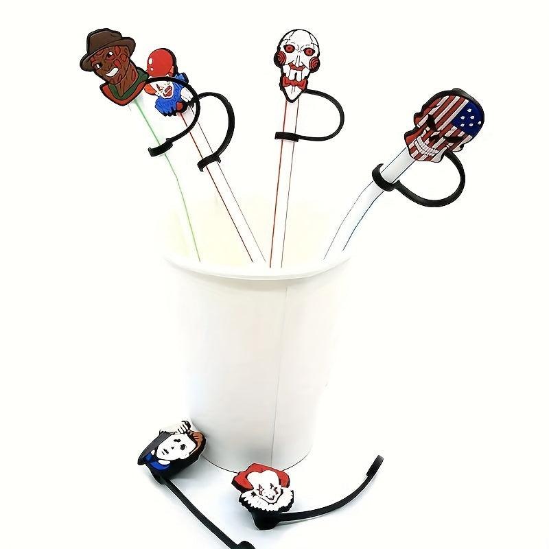 5pcs Horror Straw Hats Skeleton Clown Straw Lids Reusable Straw Lids