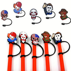 5pcs Reusable Straw Caps Clown Skull Design for Drinks Fun Kitchen Accessories