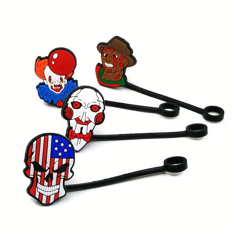 5pcs Reusable Straw Caps Clown Skull Design for Drinks Fun Kitchen Accessories