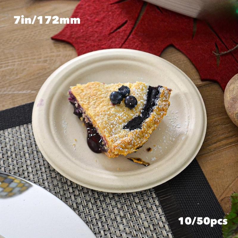 125pcs Natural Sugarcane Pulp Disposable Dinner Plates 17.78cm