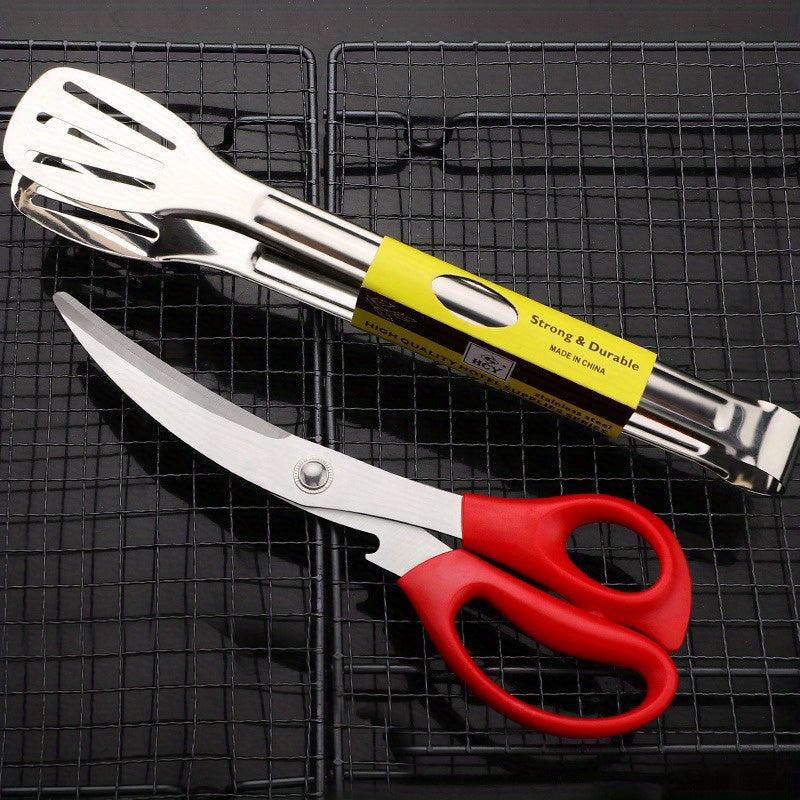 Stainless Steel BBQ Scissors and Tongs Set for Outdoor BBQ