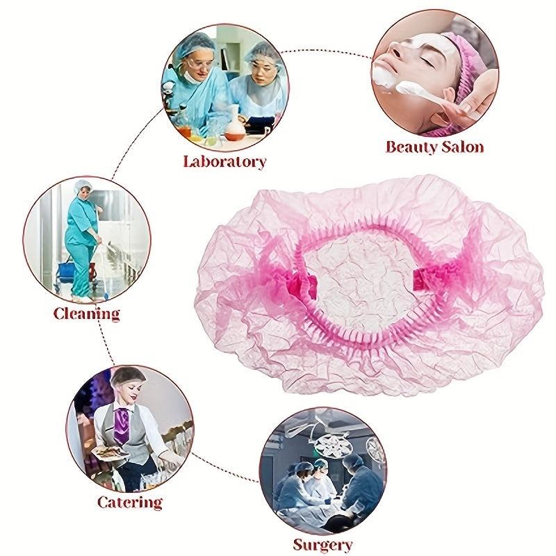 98pcs Disposable Pink Hair Net Elastic Dust Cap