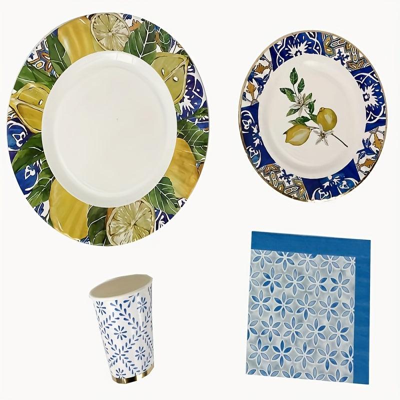 Tropical Fruit Pattern Disposable Dinnerware Set - 16pcs