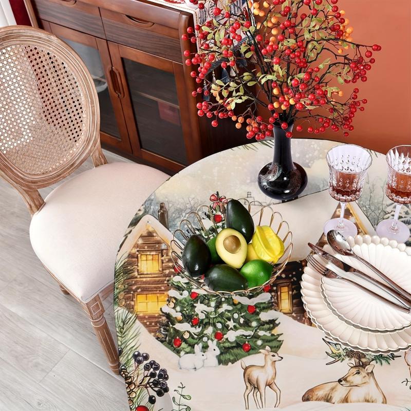 Colorful Watercolor Style Round Tablecloth