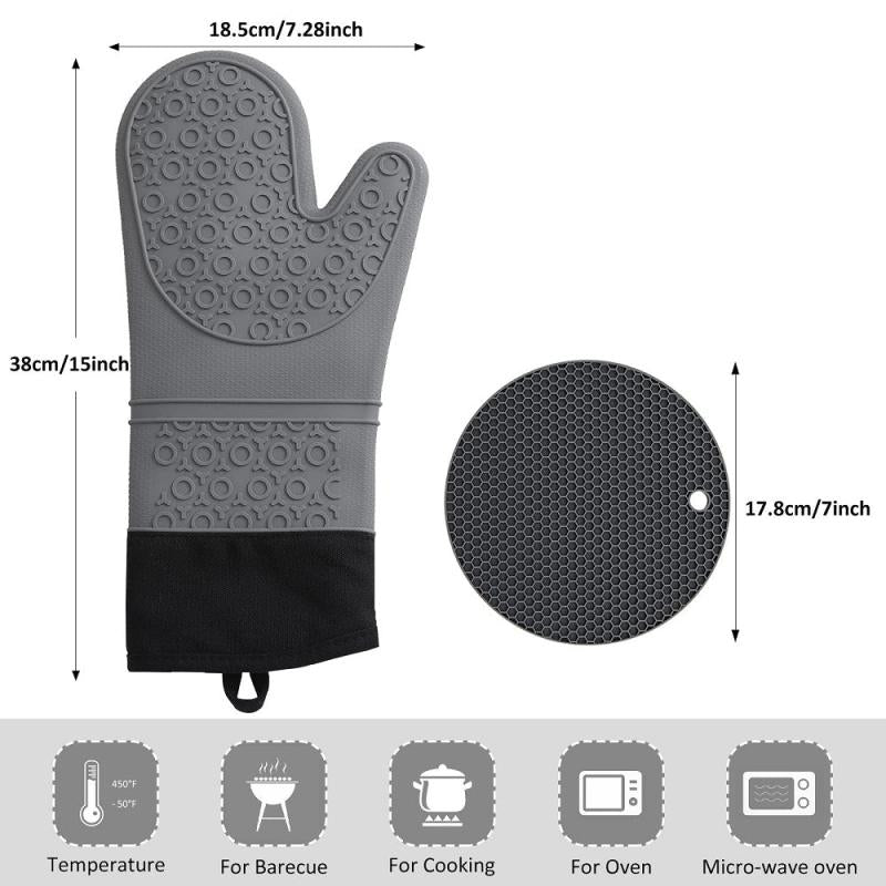 4pcs Silicone Oven Mitts and Pot Holders Set Heat Resistant Gloves with Hot Pads