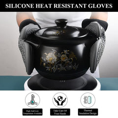 4pcs Silicone Oven Mitts and Pot Holders Set Heat Resistant Gloves with Hot Pads