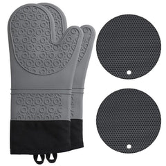 4pcs Silicone Oven Mitts and Pot Holders Set Heat Resistant Gloves with Hot Pads