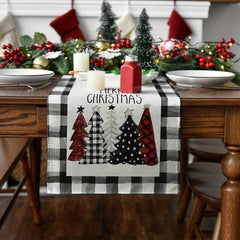 Watercolor Plaid Christmas Tree Table Runner - Festive Holiday Decoration