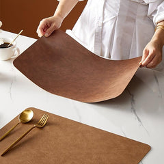 Vintage Cowhide Placemat Non Slip Double Sided Leather PVC Heat Mat
