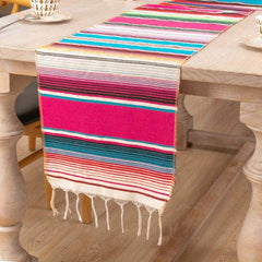 Polyester Rainbow Table Runner w/ Tassel Mexican Decor