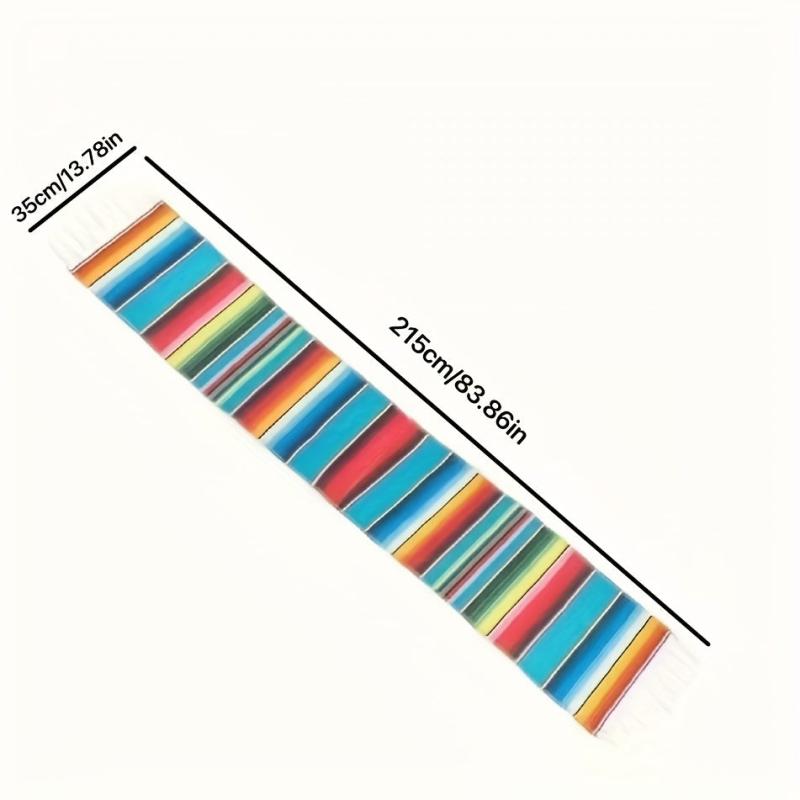 Polyester Rainbow Table Runner w/ Tassel Mexican Decor