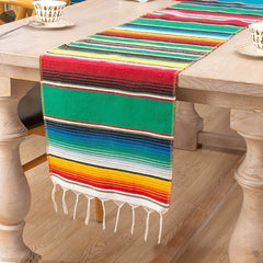 Polyester Rainbow Table Runner w/ Tassel Mexican Decor