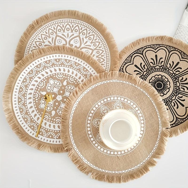 2PCS Boho Jute Placemat Round Woven Table Mat