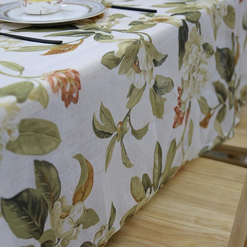 1pc Floral Table Cloth Rustic Pastoral Polyester Linen Printed Table Cloth