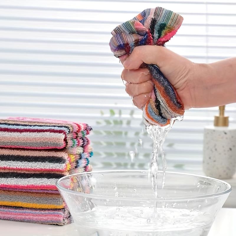 5pcs Square Dish Cloths Random Contemporary Dish Towels Striped Handkerchiefs