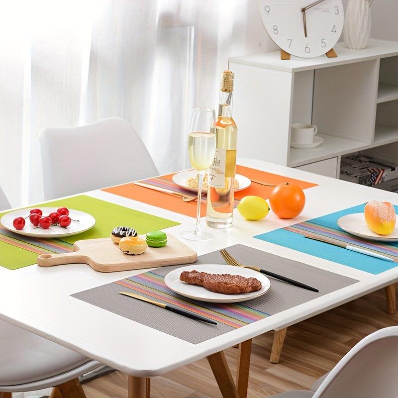 4pcs Colorful Vinyl Striped Placemat Heat Insulation Pad