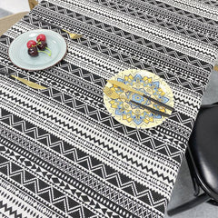 Boho Yarn Dyed Tablecloth Ethnic Style Tassel Cover for Home Decor