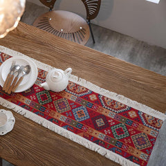Geometric Jacquard Table Runner with Tassel for Home Decor