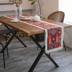 Geometric Jacquard Table Runner with Tassel for Home Decor