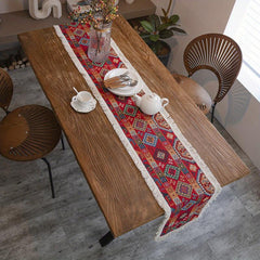 Geometric Jacquard Table Runner with Tassel for Home Decor
