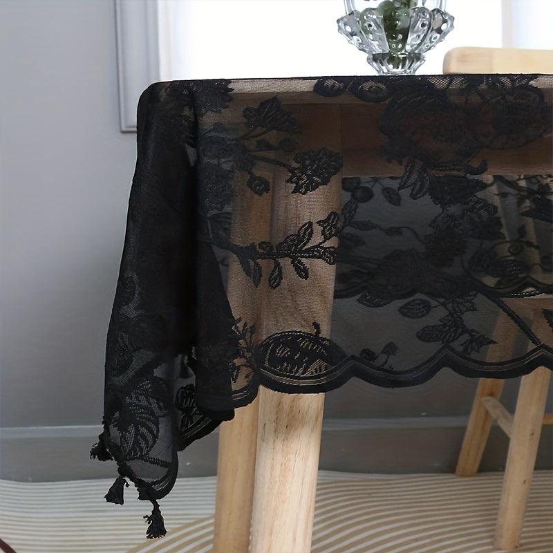 Modern Lace Embroidered Tablecloth Polyester Bird Floral Design Tassel
