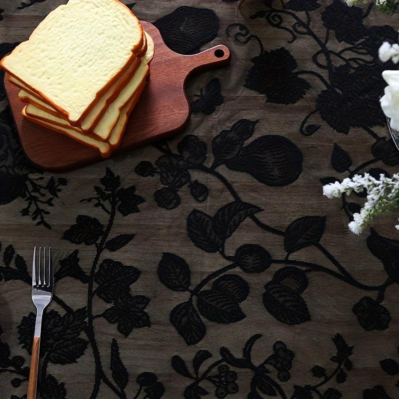 Modern Lace Embroidered Tablecloth Polyester Bird Floral Design Tassel