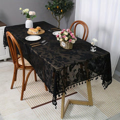 Modern Lace Embroidered Tablecloth Polyester Bird Floral Design Tassel