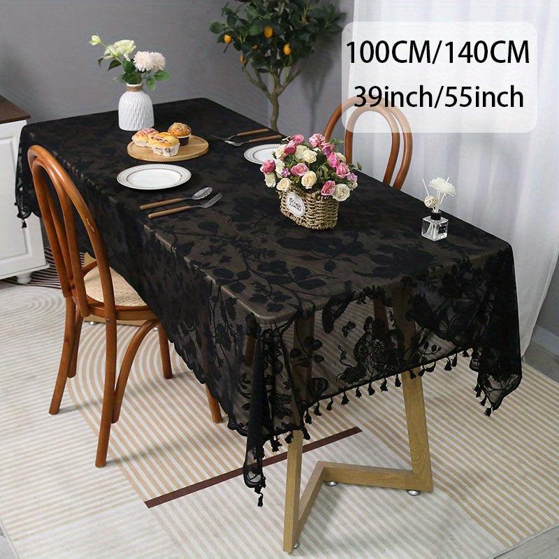 Modern Lace Embroidered Tablecloth Polyester Bird Floral Design Tassel
