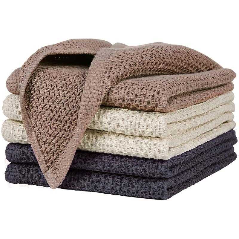 6pcs Dish Cloths Honeycomb Waffle Checkered Absorbent Rags