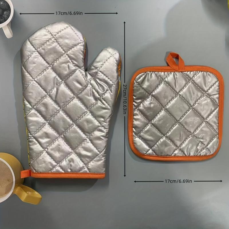 2pcs Colorful Printed Oven Mitts Heat Resistant Baking Gloves