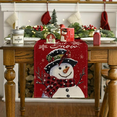 Polyester Merry Christmas Table Runner Snowman Red Printed Cover