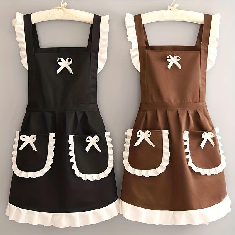Polyester Apron Printed Cotton Japanese Maid Costume Strap Waist Kitchen