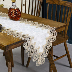 Polyester Table Runner Lace Tassel Embroidery Solid Table Cover Holiday Decor