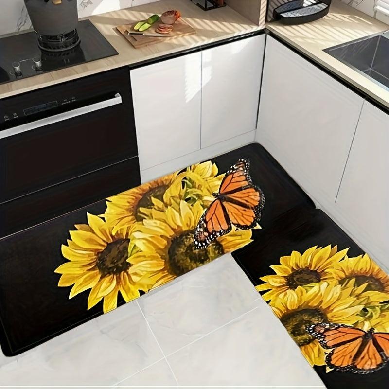 Sunflower Kitchen Rugs Non Slip Cushioned Stain Resistant Waterproof Floor Mat