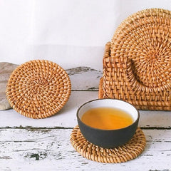 Rattan Braided Placemat Trivet Heat Resistant Thick Hot Pad Mat
