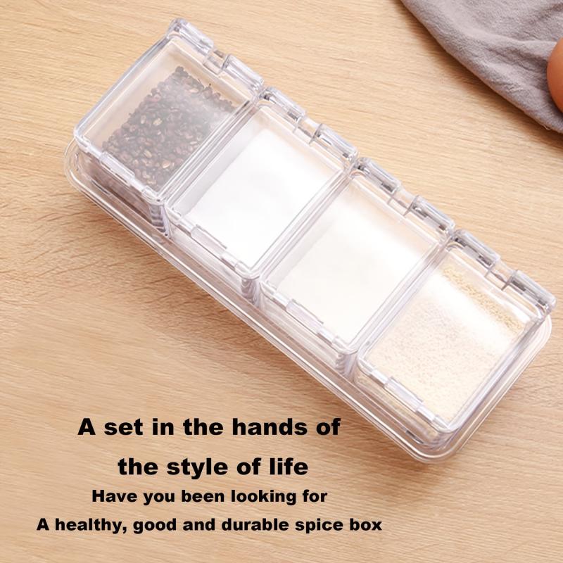 4pcs Clear Seasoning Box Set with Spoon and Rack