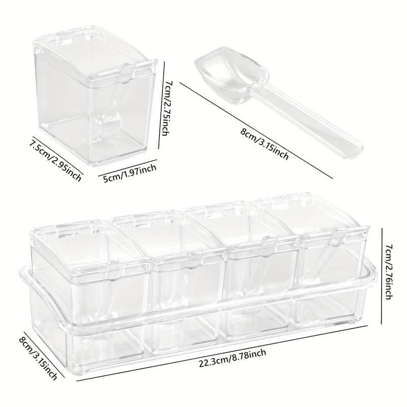 4pcs Clear Seasoning Box Set with Spoon and Rack