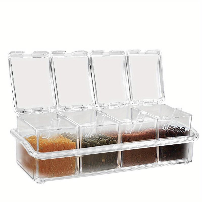 4pcs Clear Seasoning Box Set with Spoon and Rack