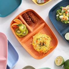 4PCS Unbreakable Three Grid Meal Plate Striped Snack Plate