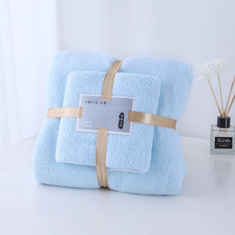 2pcs Solid Towel Set Soft Hand Towel Bath Towel Quick Drying Absorbent Towels