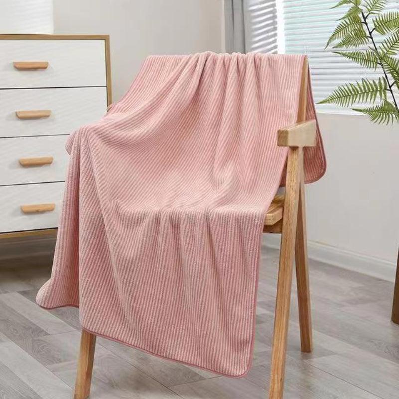 Soft Striped Bath Towel Absorbent Coral Fleece Adult Beach Towel 55x27 inches