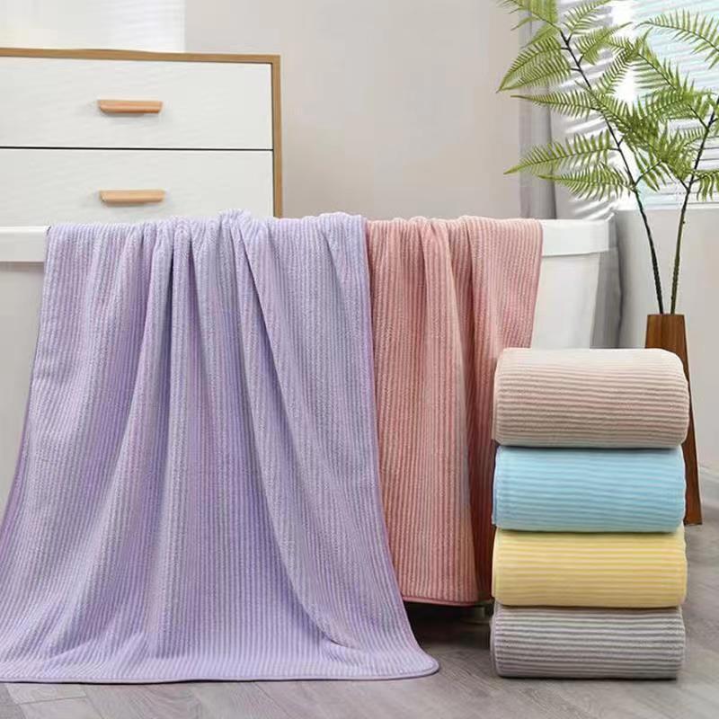 Soft Striped Bath Towel Absorbent Coral Fleece Adult Beach Towel 55x27 inches
