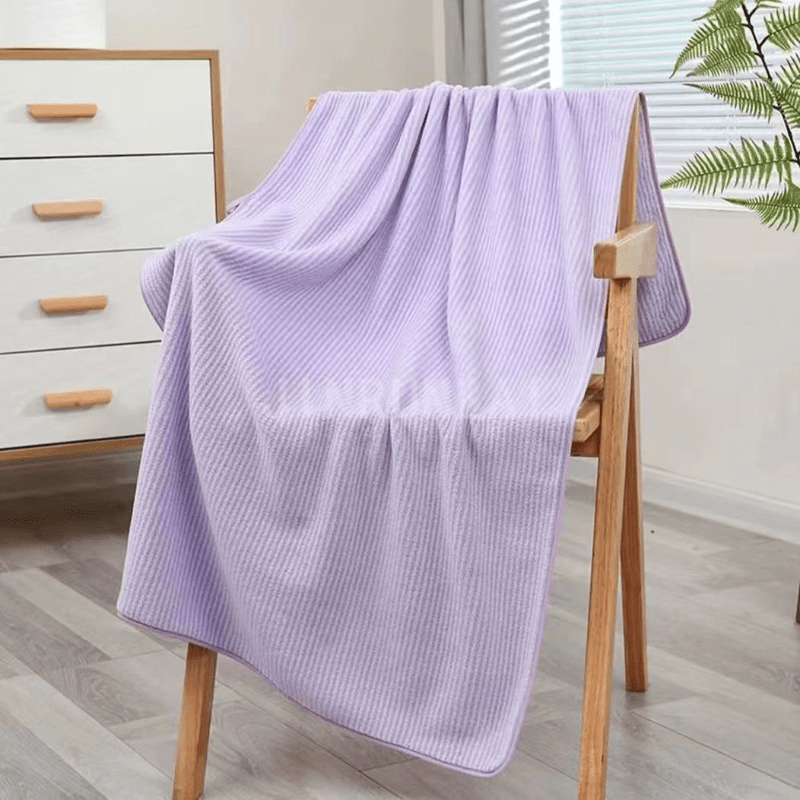 Soft Striped Bath Towel Absorbent Coral Fleece Adult Beach Towel 55x27 inches