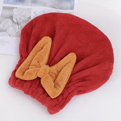 Women's Hair Drying Cap Bow Decor Soft Towel