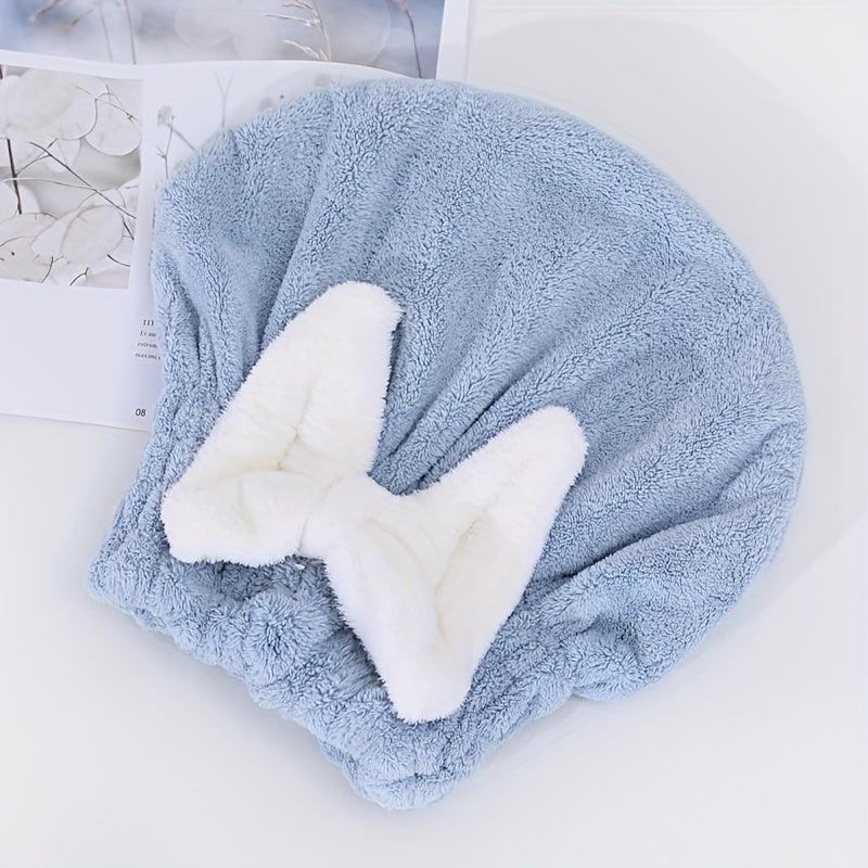 Women's Hair Drying Cap Bow Decor Soft Towel
