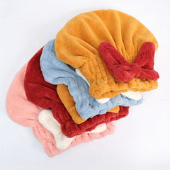 Women's Hair Drying Cap Bow Decor Soft Towel