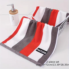 2pcs Striped Hand Towel Set Soft Skin-friendly Face Towel Absorbent for Bathroom