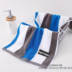 2pcs Striped Hand Towel Set Soft Skin-friendly Face Towel Absorbent for Bathroom