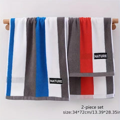 2pcs Striped Hand Towel Set Soft Skin-friendly Face Towel Absorbent for Bathroom