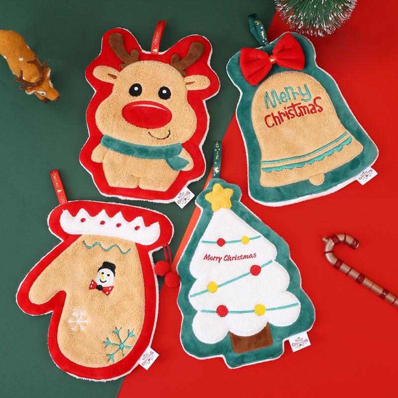 Christmas Fingertip Towel Coral Fleece Soft Cleaning Rag Absorbent Towel